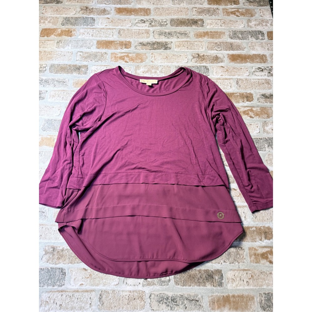 Michael Michael Kors Womens Mixed Media Tiered Hem Top Berry‎ Plum Medium